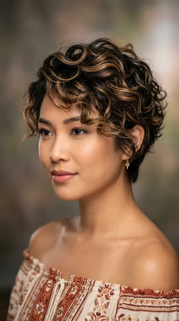 Dimensional Curly Pixie Cut