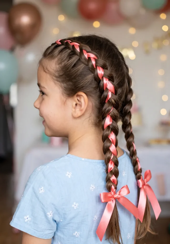 Double Dutch Braids with Ribbon Weave