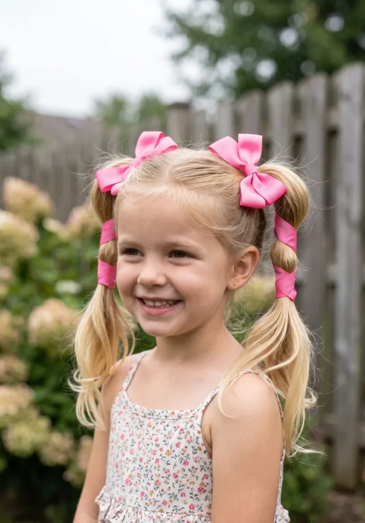 Double Ponytails with Ribbon Bows