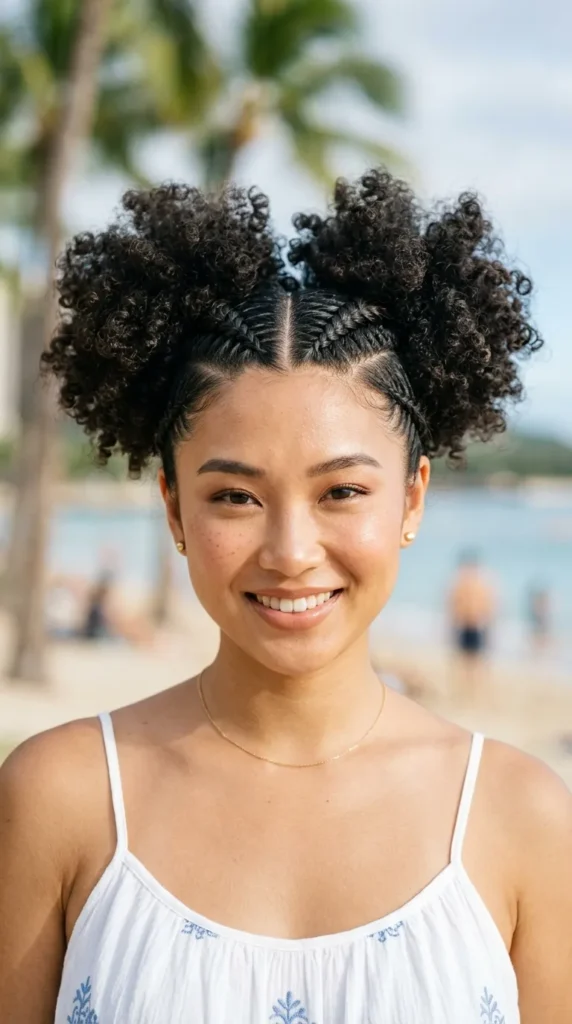 Dutch Braids into Curly Puffs