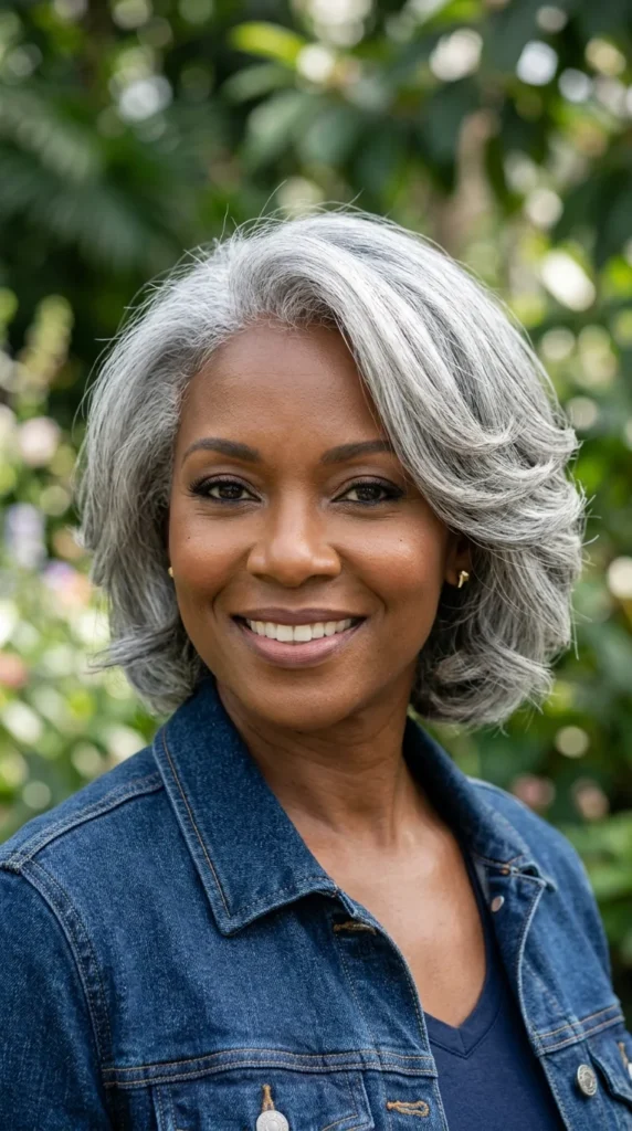 Elegant Silver Layered Bob for Gray Hair