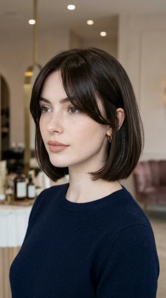 Espresso Brown Bob with Curtain Bangs