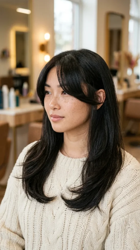 Extra Long Curtain Bangs for Oval Face
