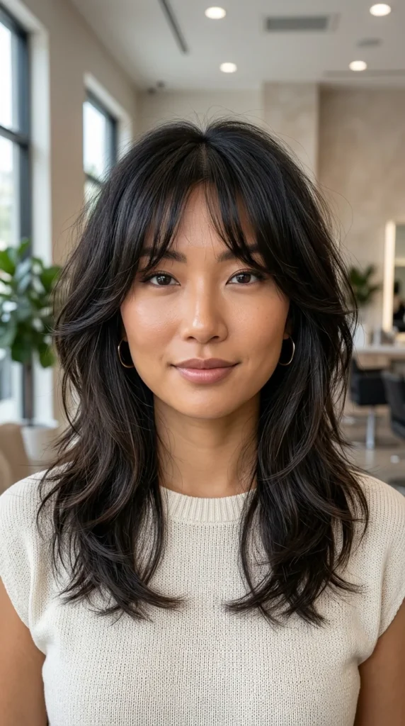Face-Framing Layers with Wispy Curtain Bangs