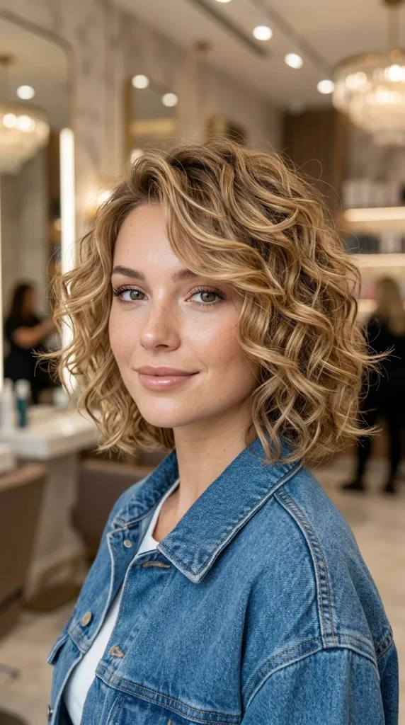 Feathered Curly Bob with Soft Texture