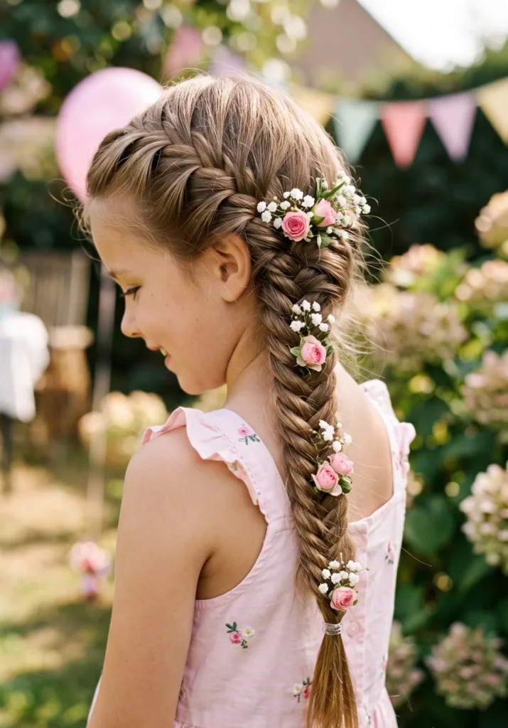 Fishtail Braid with Floral Clips