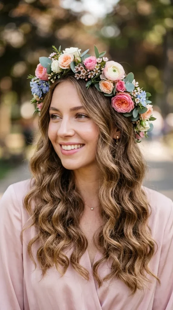 Floral Crown with Loose Waves