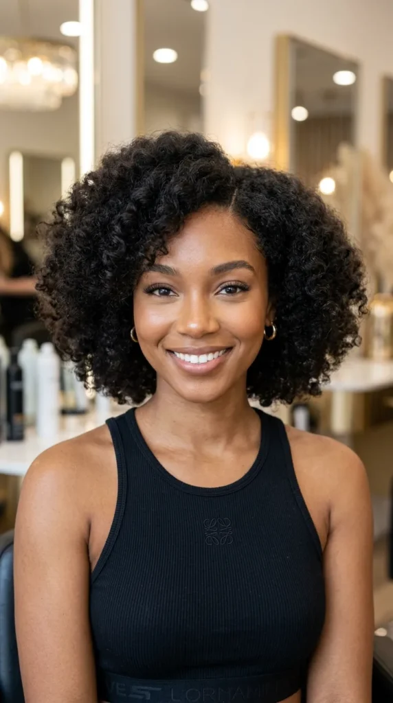 Fluffy Curly Bob with Rounded Volume