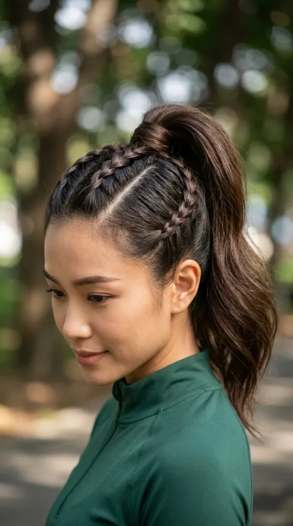 French Braids into High Ponytail