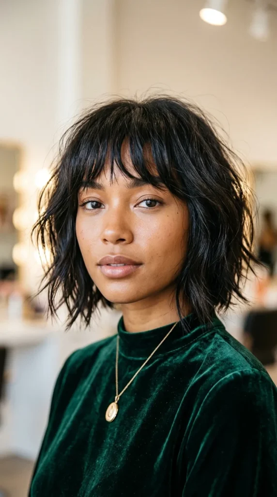 French Girl Bangs with a Textured Bob