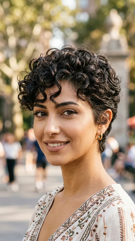 Fresh Curly Pixie with Modern Shape