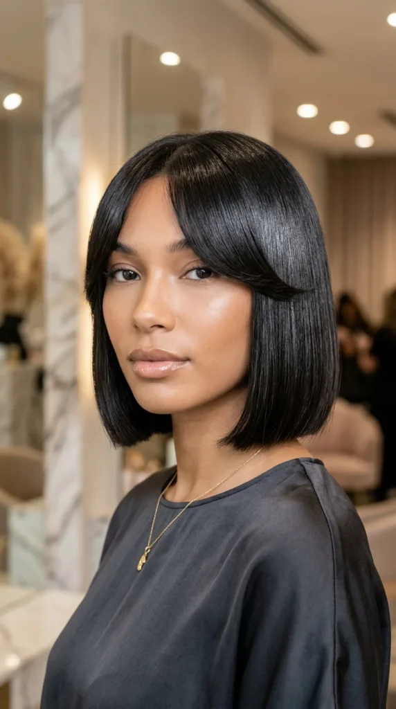 Glass Hair Bob with Curtain Bangs