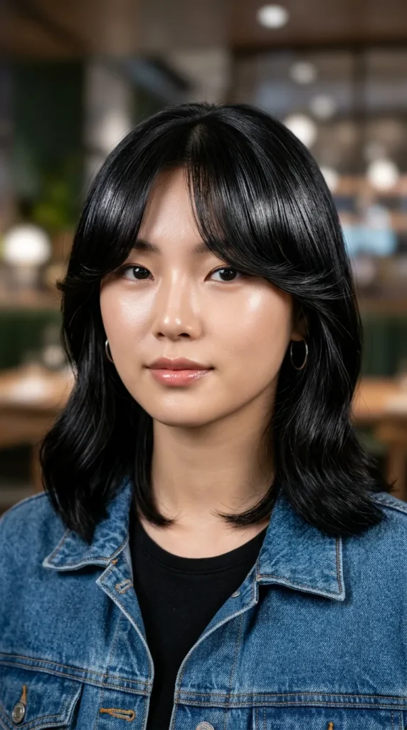 Glossy Black Korean Curtain Bangs