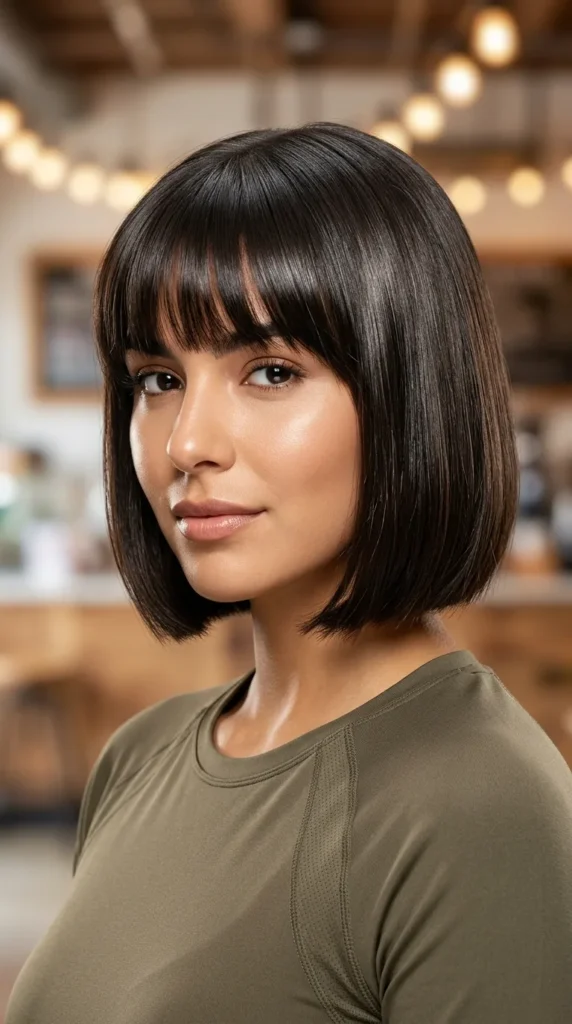 Glossy Italian Bob with Soft Full Bangs