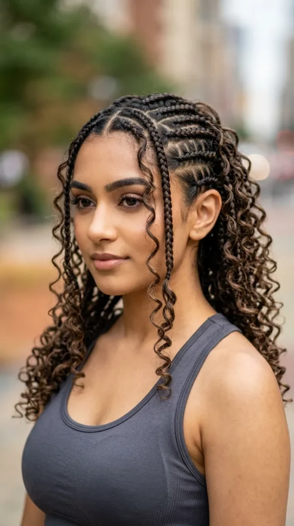 Goddess Braids with Loose Spiral Curls