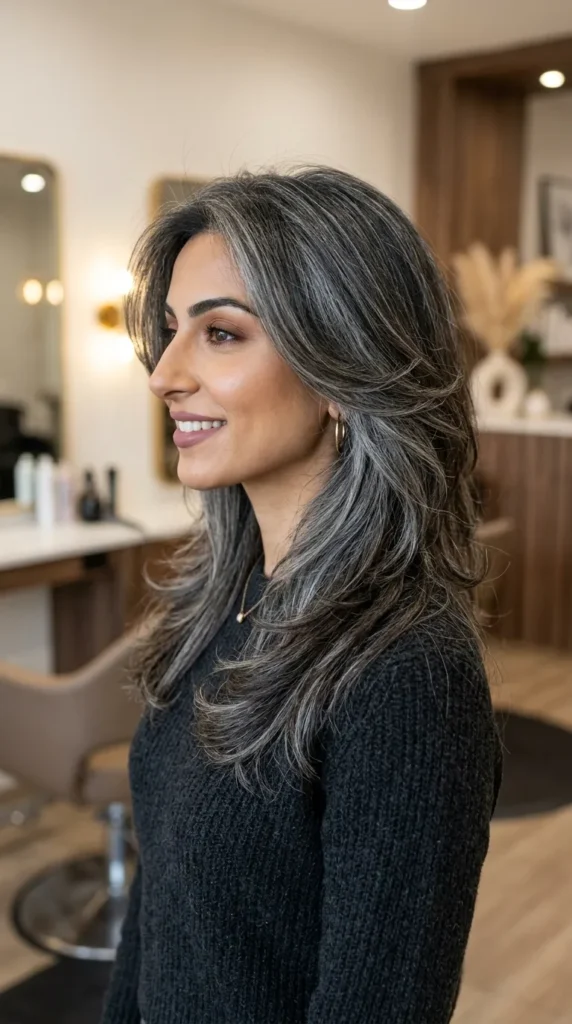 Gray-Blended Medium Layered Hair