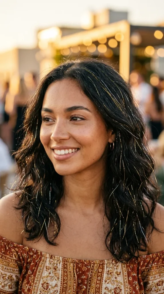 Hair Tinsel with Beach Waves