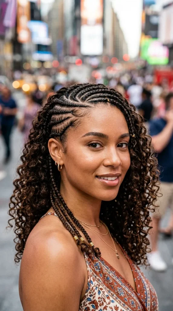 Half Cornrows Half Curls Style