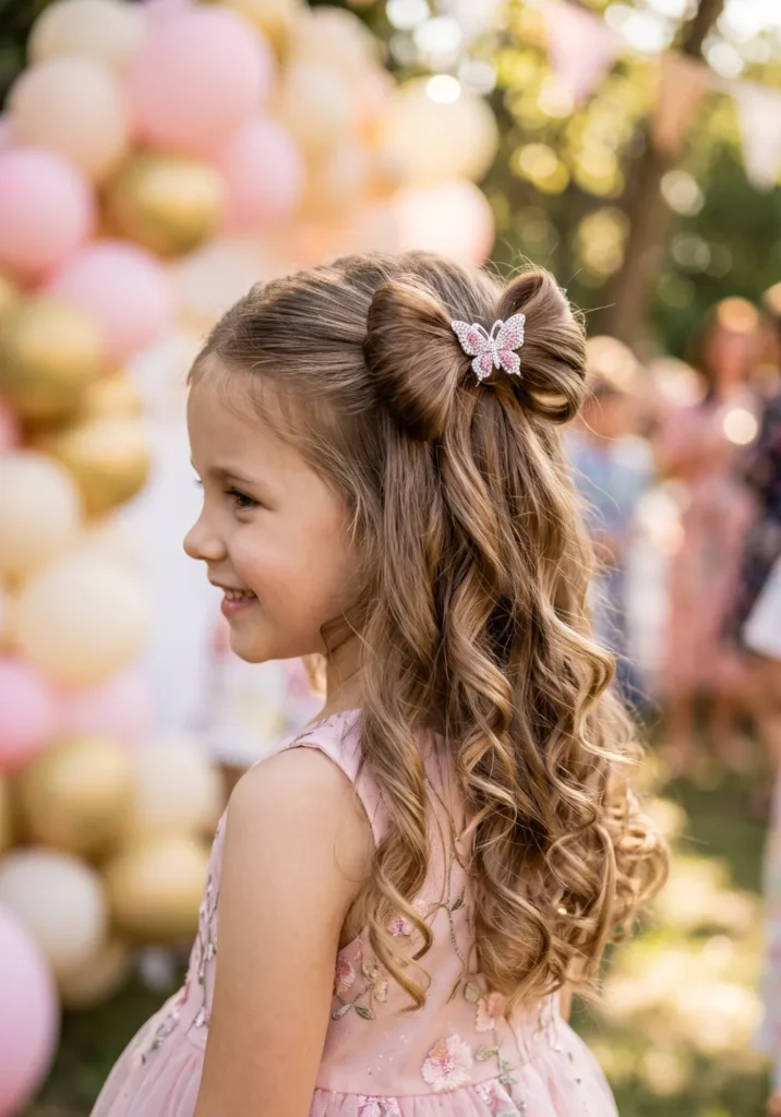 Half-Up Bow Hairstyle with Soft Curls