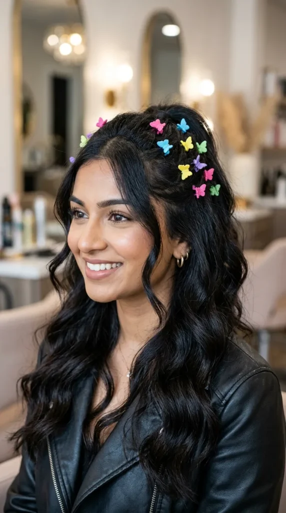 Half-Up Hairstyle with Butterfly Clips