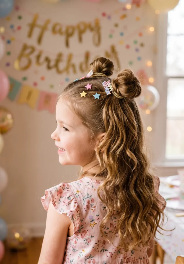 Half-Up Space Buns with Loose Waves