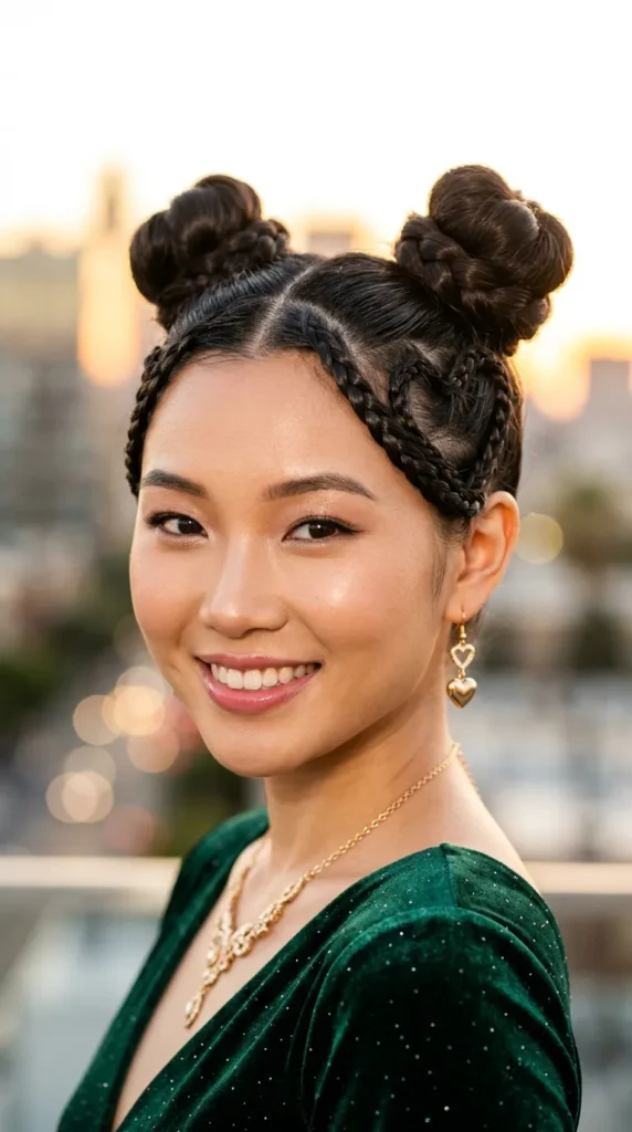 Heart Braids into Space Buns
