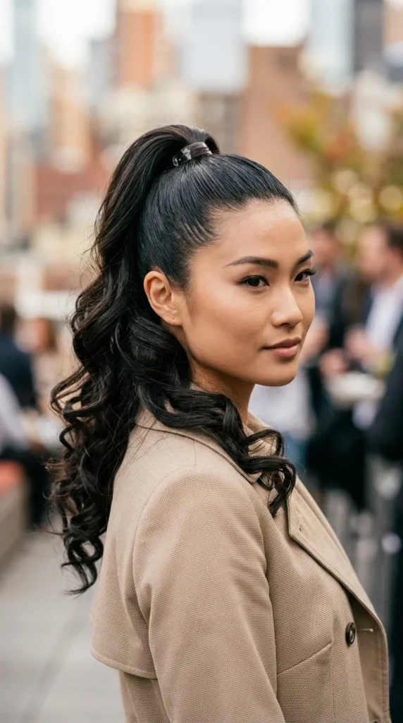 High Ponytail with Loose Curls