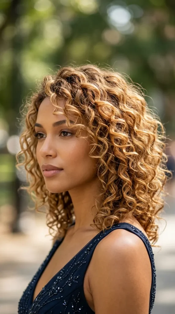 Honey Blonde Curly Layers