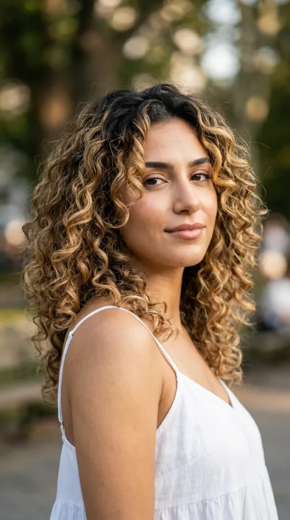 Honey Blonde Highlighted Curls