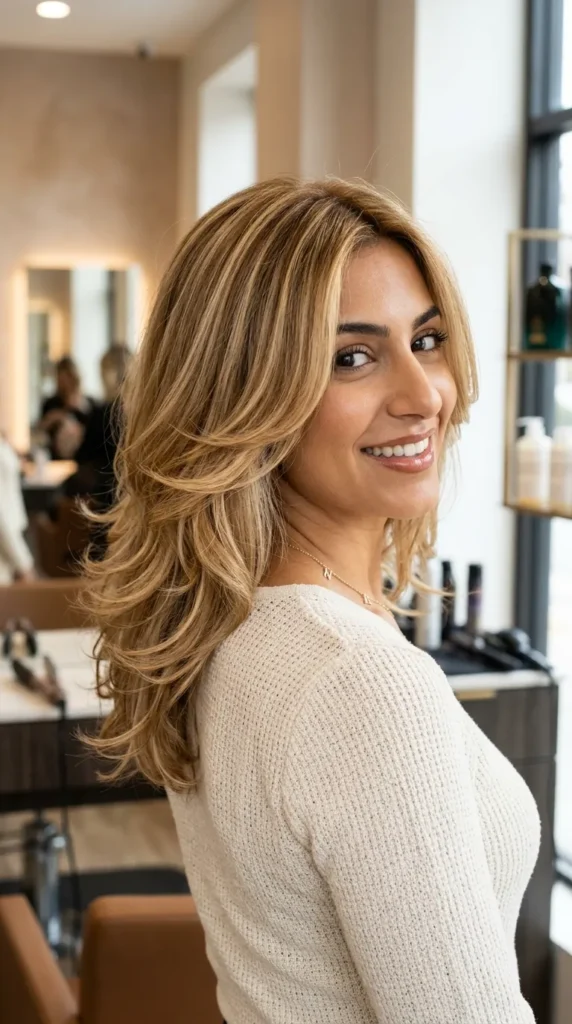 Honey Blonde Medium Layered Hair