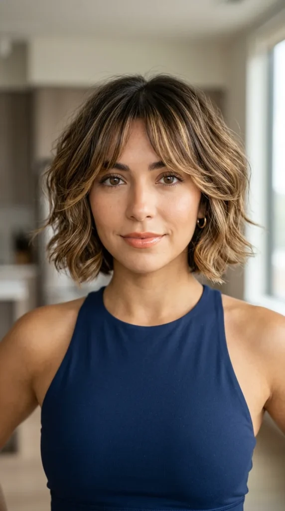 Italian Bob with Balayage and Curtain Bangs