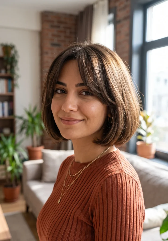 Italian Bob with Curtain Bangs for Soft Dimension