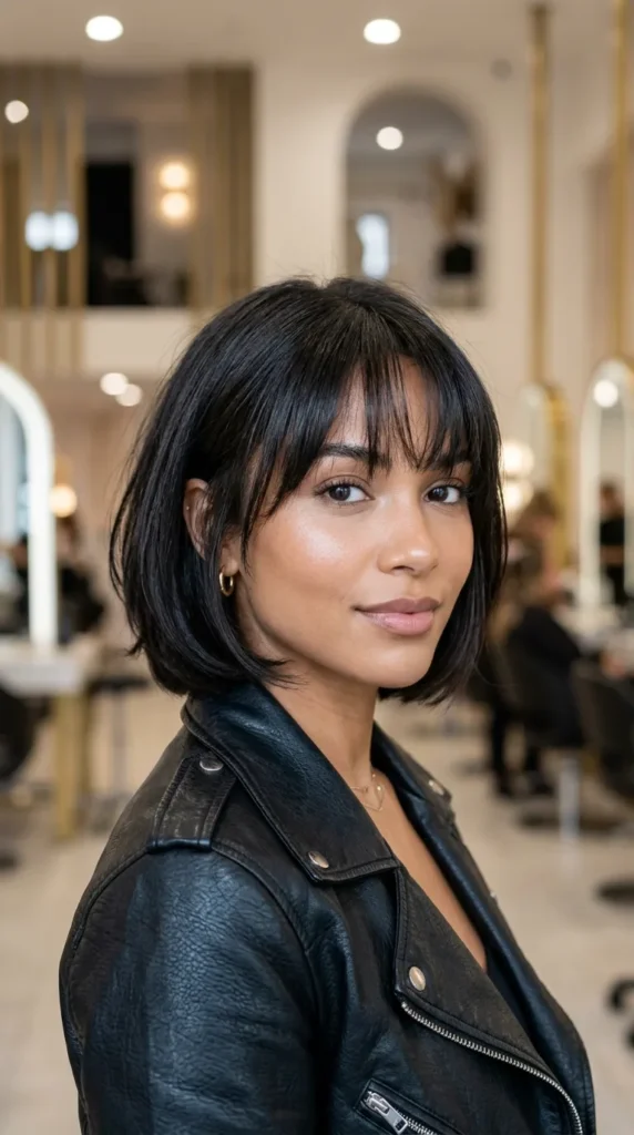 Italian Bob with Invisible Layers and Bangs
