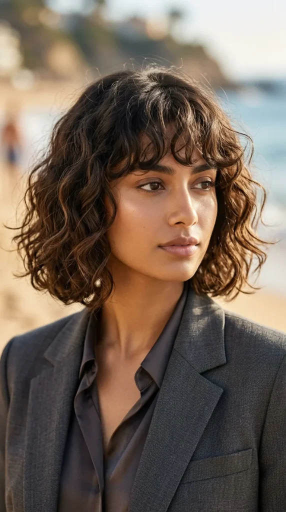 Italian Bob with Natural Wavy Bangs