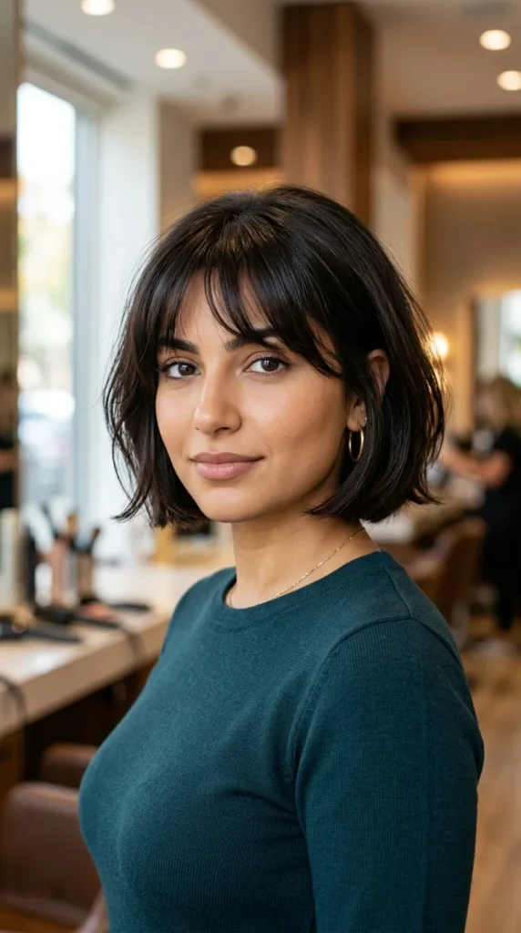Jaw-Length Bob for Round Face with Wispy Bangs