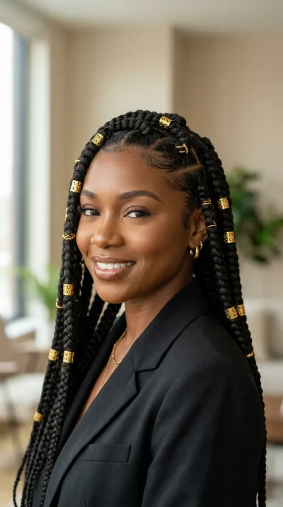 Jumbo Knotless Braids with Gold Cuffs