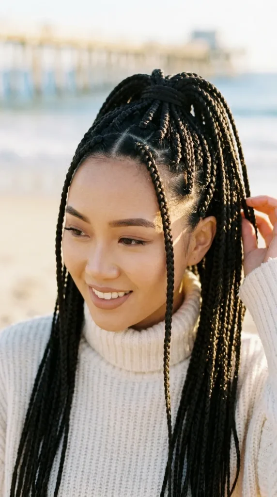 Knotless Braids in a High Ponytail