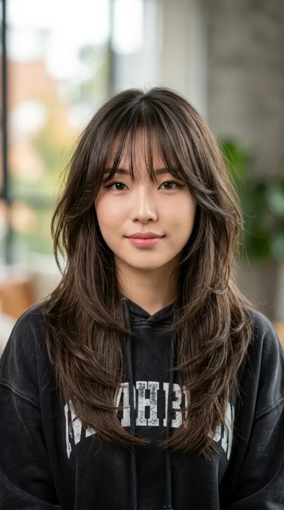 Korean Curtain Bangs with Feathered Layers
