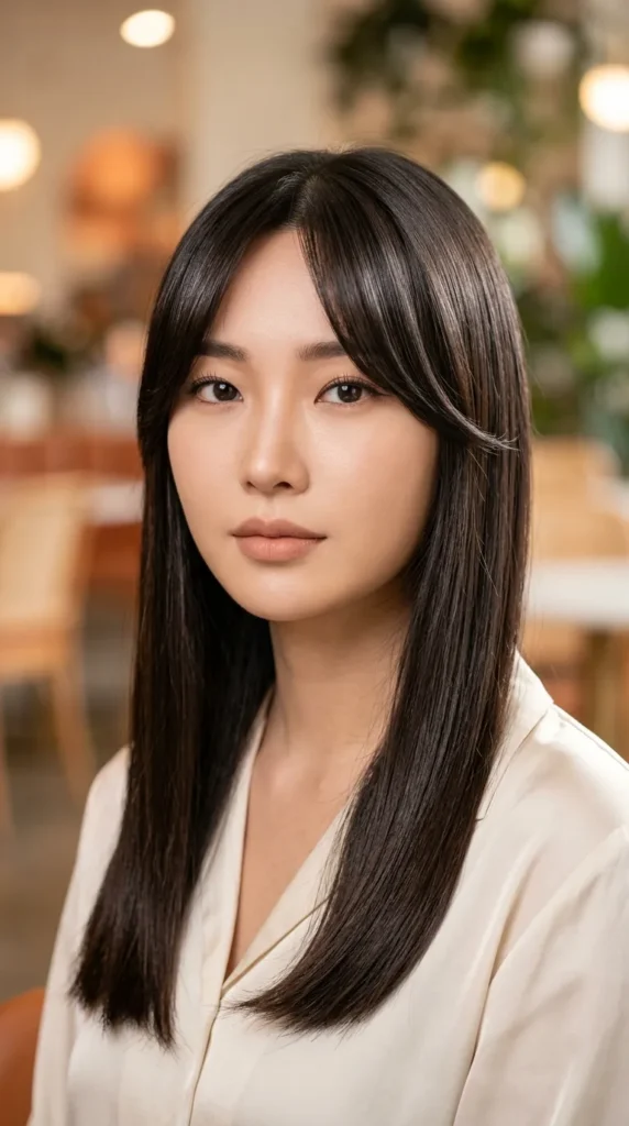 Korean Curtain Bangs with Straight Hair