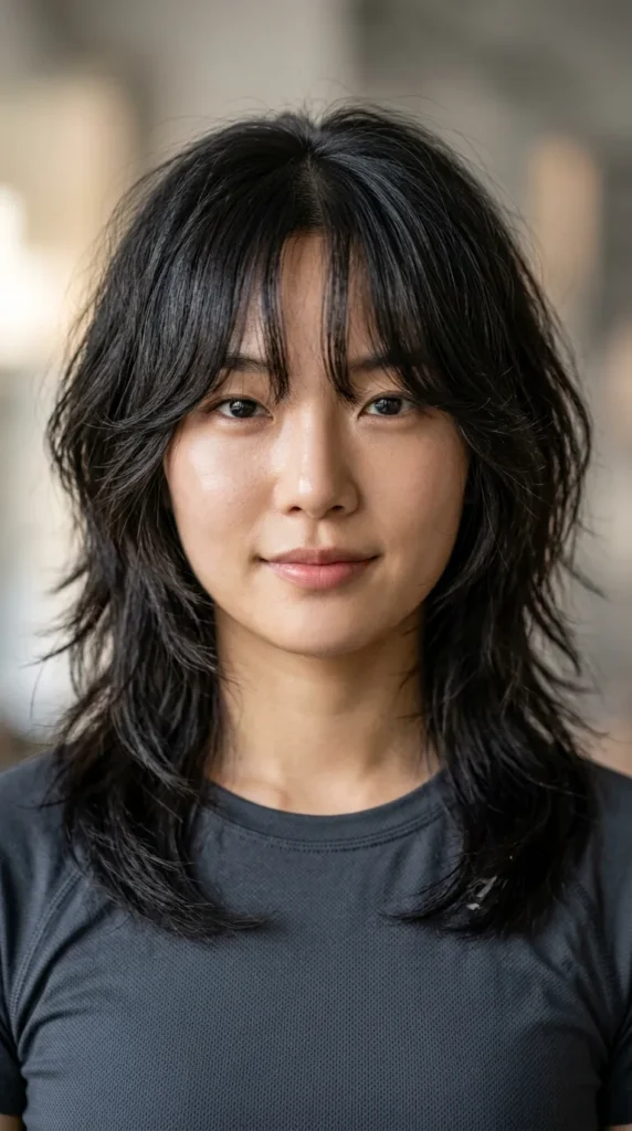 Korean Curtain Bangs with a Shag Cut