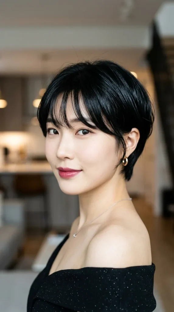 Korean Pixie with Glossy Black Hair