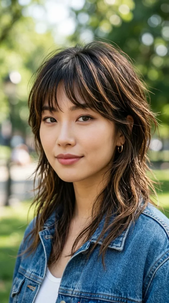Korean Wolf Cut with Brown Highlights