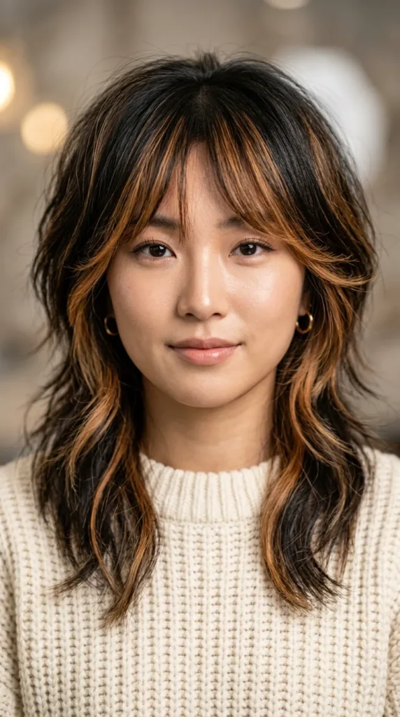 Korean Wolf Cut with Caramel Accents