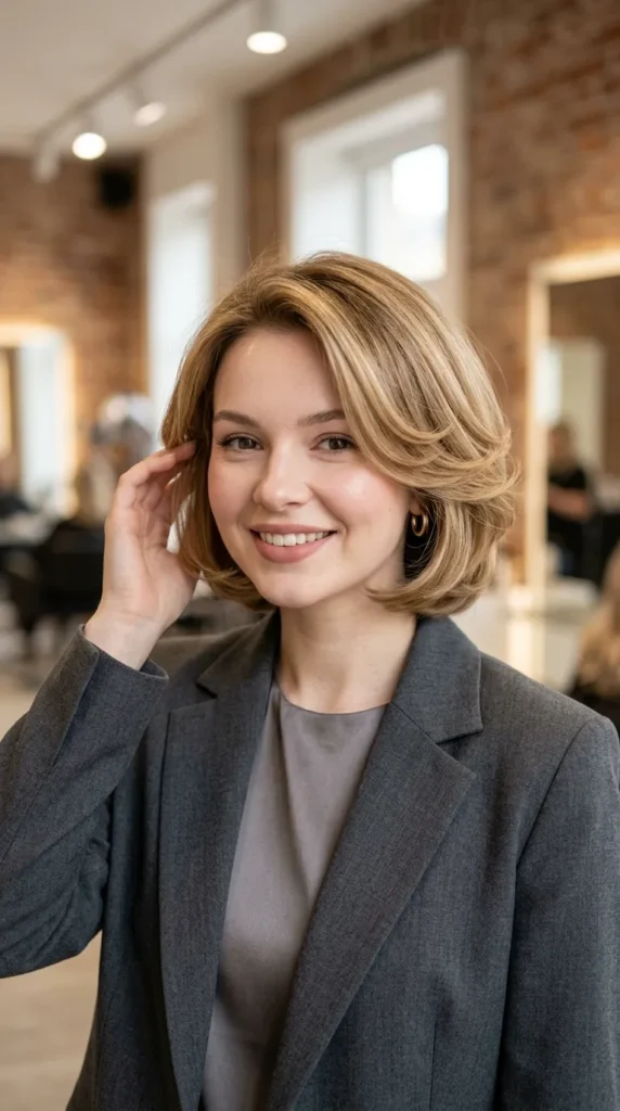 Layered Bob with Curled Ends and Short Volume