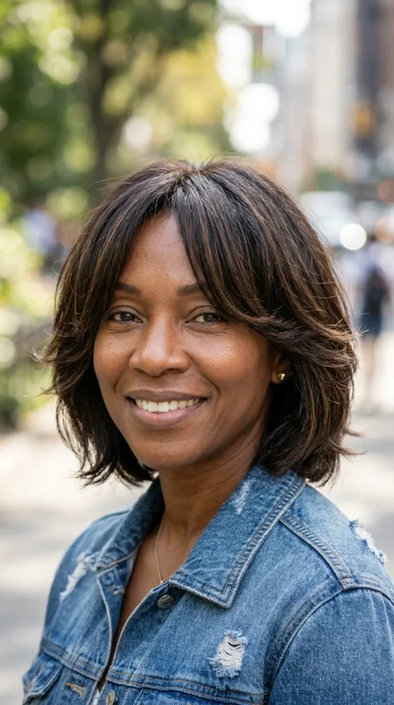 Layered Bob with Curtain Fringe