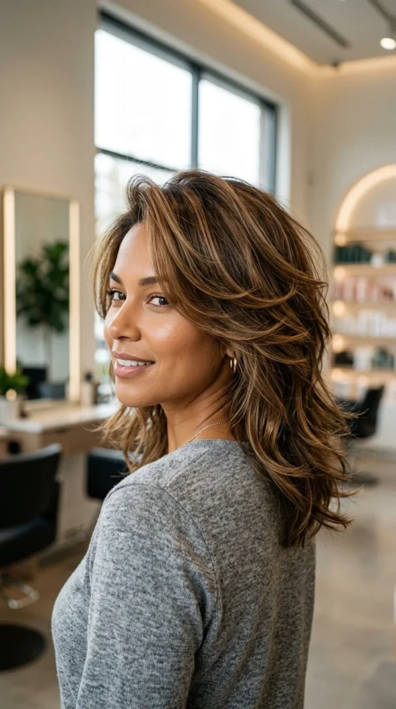 Layered Butterfly Lob for Round Face