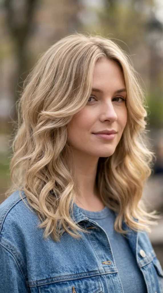 Layered Hair with Soft Waves for Oval Face