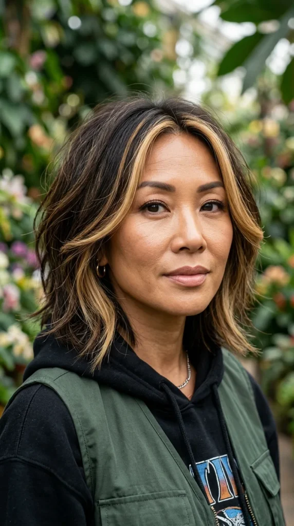 Layered Haircut with Money Piece Highlights