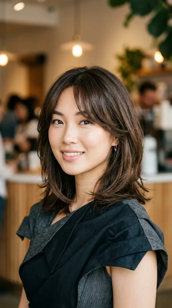 Layered Lob with Curtain Bangs