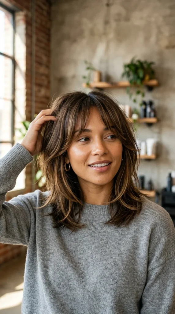 Layered Lob with Curtain Bangs